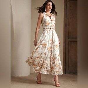 Anewsta Women's Elegant Ruffled Hem Sleeveless Floral Print Dress